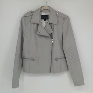 Banana Republic Women's Moto Biker Jacket Size 12 Light Gray Side Zipper Collar